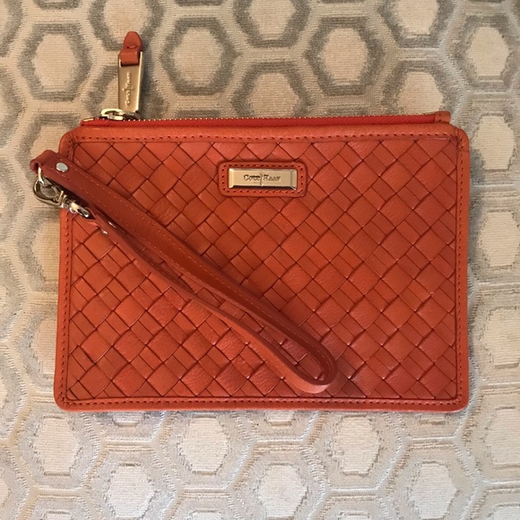Cole Haan Handbags - Cole Haan Orange Gold Leather Woven Wristlet